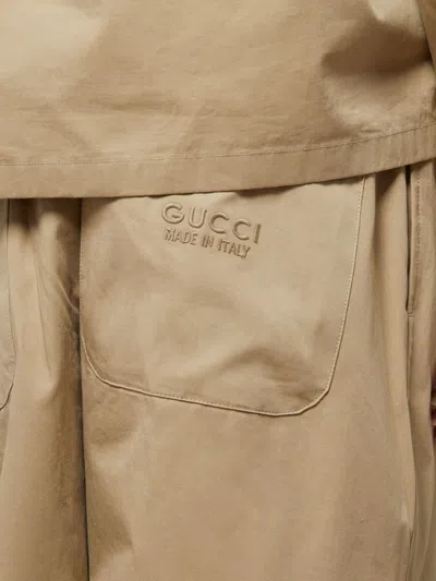 Shop Gucci Men's Beige Cotton Trousers In Tan