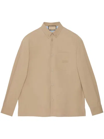 Shop Gucci Men's Beige Cotton Shirt For Ss24 In Tan