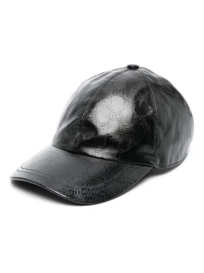 Shop Gucci Men's Black Interlocking G Logo Leather Cap For Fw23
