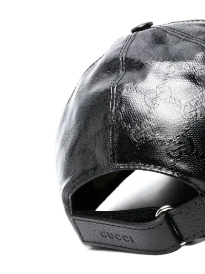 Shop Gucci Men's Black Interlocking G Logo Leather Cap For Fw23
