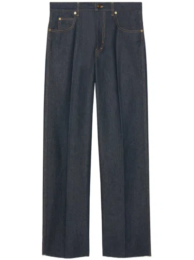 Shop Gucci Mid-rise Navy Wide-leg Denim Jeans For Men In Blue