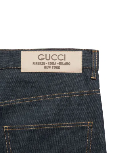 Shop Gucci Mid-rise Navy Wide-leg Denim Jeans For Men In Blue