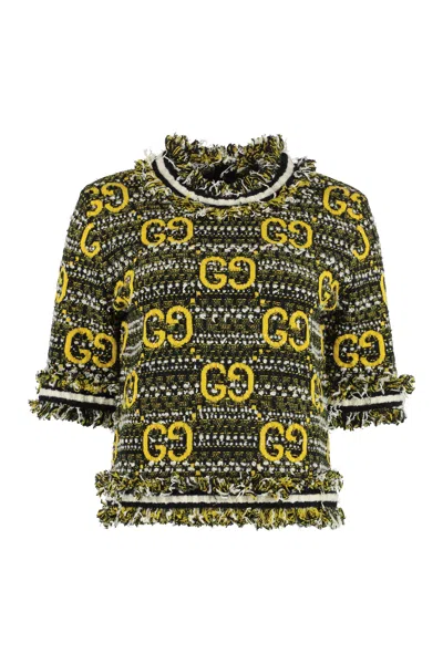 Shop Gucci Multicolor Mohair-wool Sweater With Gg Motif And Fringes