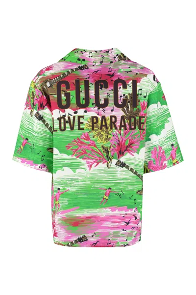 Shop Gucci Multicolor Oceano Print Love Parade Women's Bowling Shirt