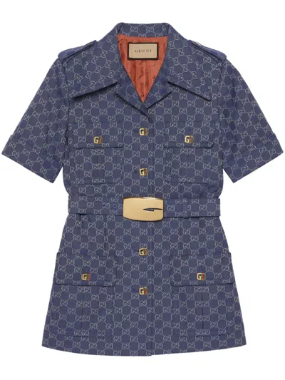 Shop Gucci Navy Blue Double G Short-sleeve Shirt For Women
