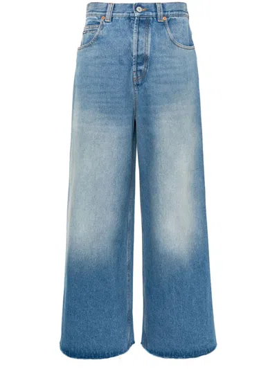 Shop Gucci Organic Cotton Flared Denim Jeans In Navy For Women (ss24) In Blue