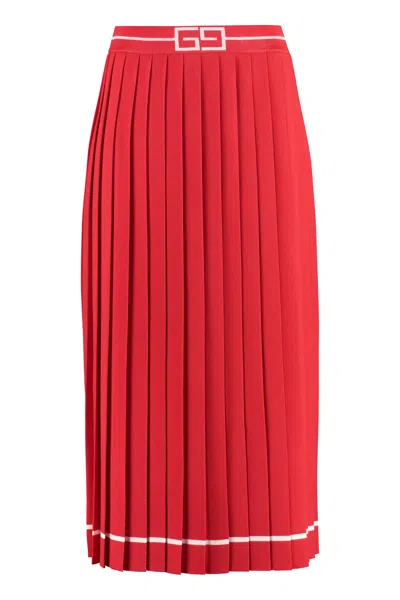 Shop Gucci Red Pleated Knit Skirt For Women | Fw23 Collection