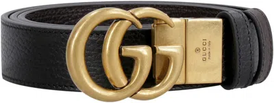 Shop Gucci Reversible Leather Belt With Aged Gold-tone Hardware For Men In Black