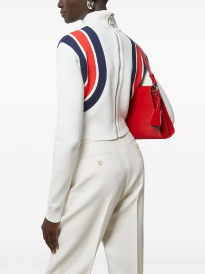 Shop Gucci Signature Web Detail High-neck Jumper In White/navy Blue/scarlet For Women