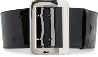Shop Gucci Ss23 Women's Black Leather Belt With Maxi Buckle