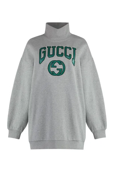 Shop Gucci Stand Up Collar Grey Sweatshirt For Women