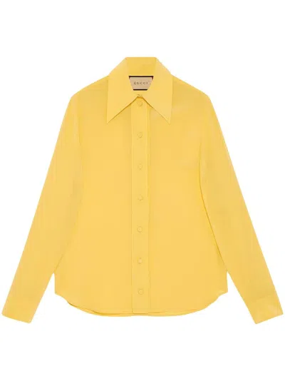 Shop Gucci Sunflower Yellow Pointed-collar Silk Shirt For Women