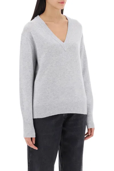 Shop Guest In Residence Women's Grey Cashmere Sweater With Deep V-neckline