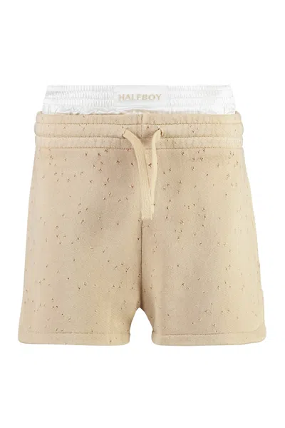 Shop Halfboy Beige Distressed Cotton Shorts In Tan