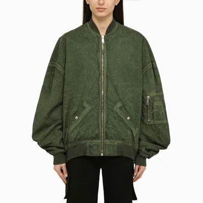 Shop Halfboy Green Cotton Bomber Jacket For Women