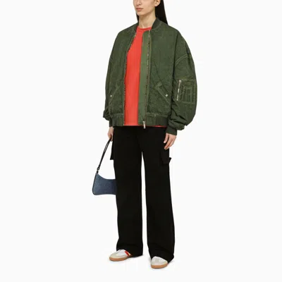 Shop Halfboy Green Cotton Bomber Jacket For Women