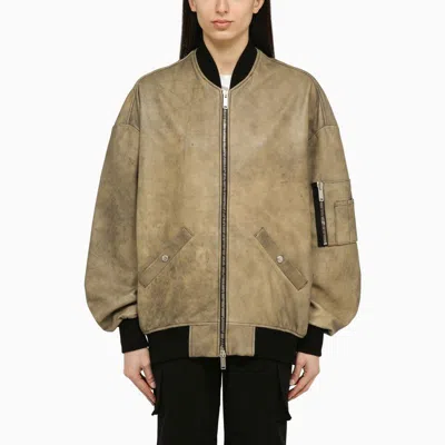 Shop Halfboy Vintage Brown Leather Bomber Jacket For Women