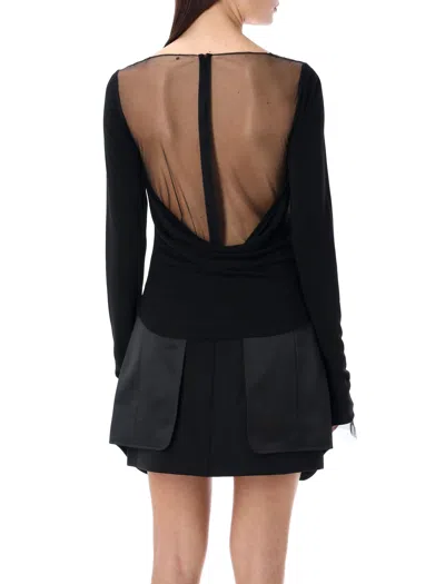 Shop Helmut Lang Black Sheer Back Top With Split Cuff Details And Back Zip Closure For Women