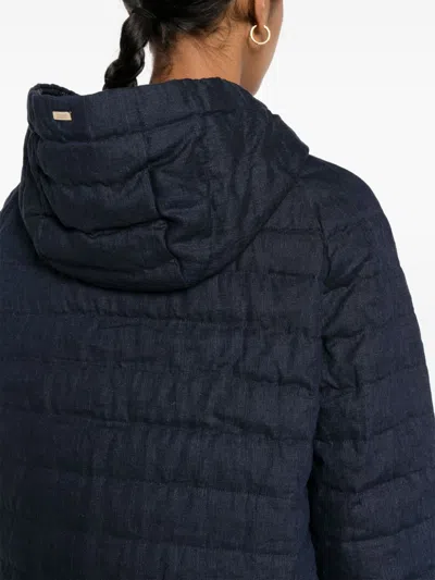 Shop Herno Navy Blue Hooded Midi Down Jacket For Women