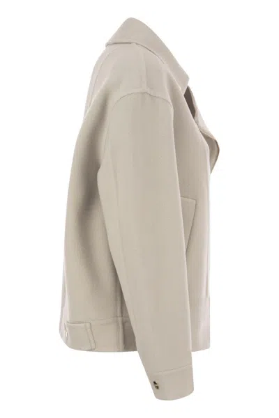 Shop Herno Women's White Biker Jacket Made Of Virgin Wool Blend For A Soft Feel In Cream