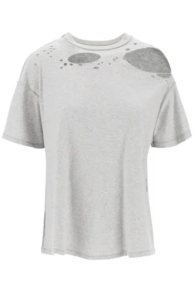 Shop Interior Destroyed-effect Cotton T-shirt For Women In Grey