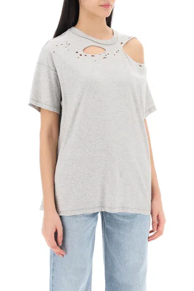 Shop Interior Destroyed-effect Cotton T-shirt For Women In Grey