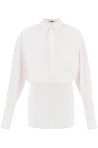 Shop Interior White Cotton Poplin Mini Dress With Layered Shirt Bodice For Women