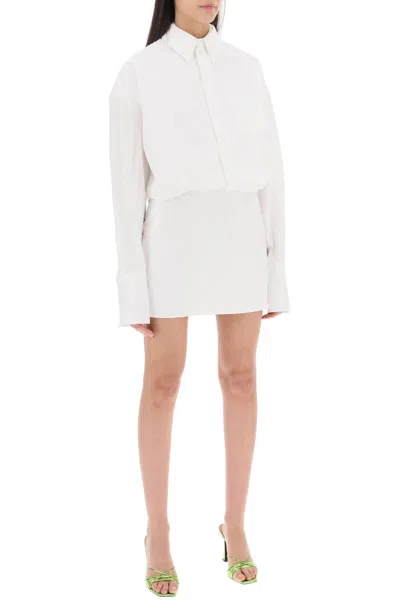 Shop Interior White Cotton Poplin Mini Dress With Layered Shirt Bodice For Women