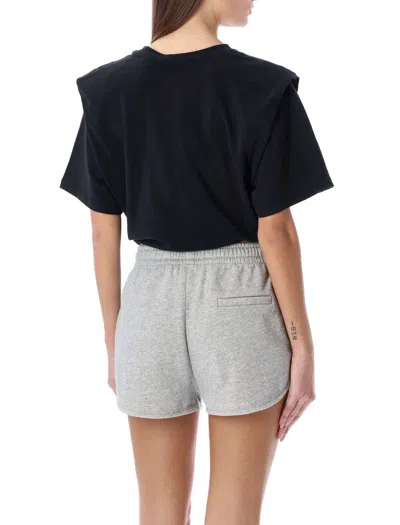 Shop Isabel Marant Étoile Black Cotton T-shirt With Padded Shoulders And Knot Detail