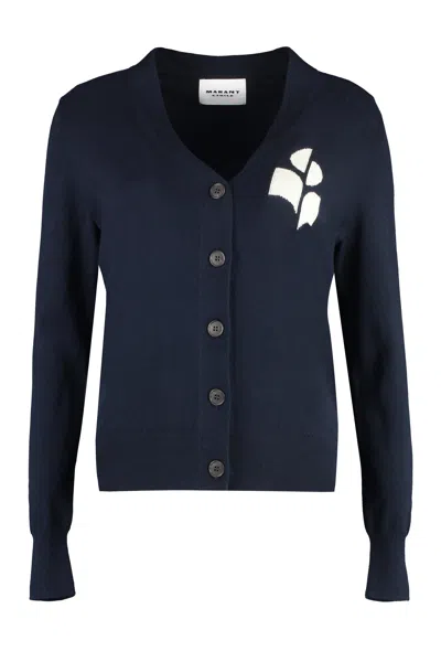 Shop Isabel Marant Étoile Navy Patch Detail Cotton-blend Cardigan For Women In Blue