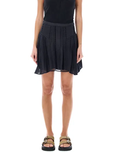 Shop Isabel Marant Étoile White Ruffled Skirt With Lace Stripes In Black