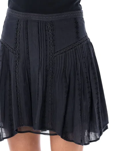 Shop Isabel Marant Étoile White Ruffled Skirt With Lace Stripes In Black