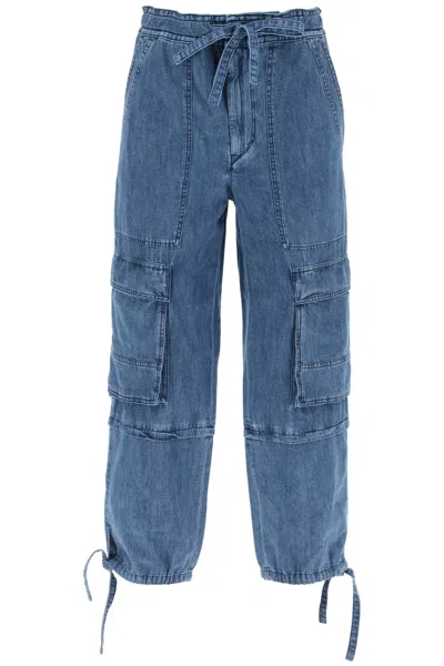 Shop Isabel Marant Étoile Women's Blue Cargo Pants With Adjustable Cropped Bottom