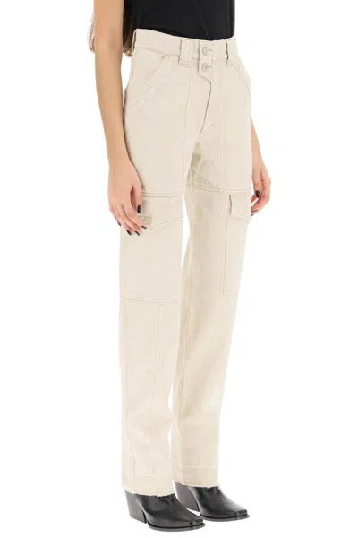 Shop Isabel Marant Étoile Women's High-waisted Denim Cargo Pants In Beige For Ss23