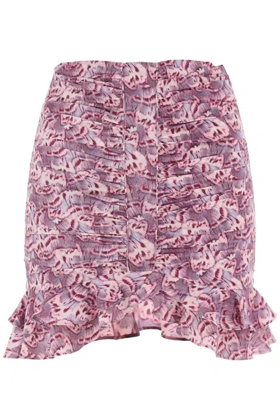 Shop Isabel Marant Gathered Mini Skirt With Ruffled Hem In Stretch Silk Georgette In Purple