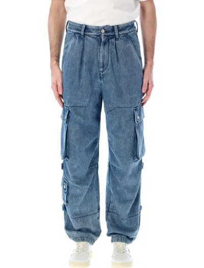 Shop Isabel Marant Men's Light Blue Cargo Denim Pants For Ss24