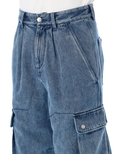 Shop Isabel Marant Men's Light Blue Cargo Denim Pants For Ss24