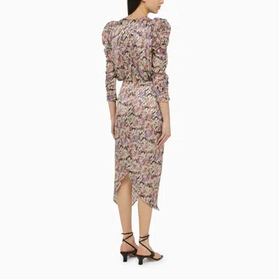 Shop Isabel Marant Multicolored Printed Silk Midi Dress For Women With V-neck, Draping, And Balloon Sleeves