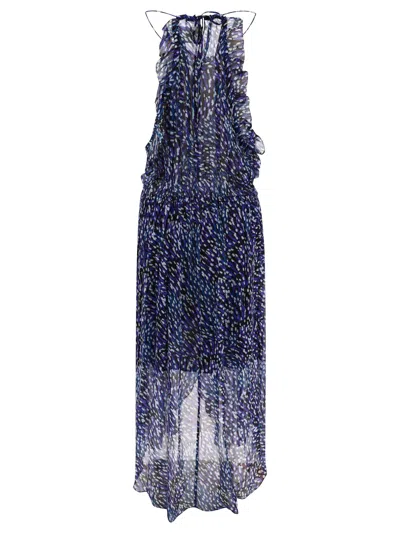 Shop Isabel Marant Navy Printed Chiffon Spaghetti Strap Dress For Women In Blue