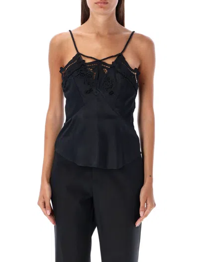Shop Isabel Marant Sleek And Sexy: Black Embroidered Silk Lingerie Top For Women
