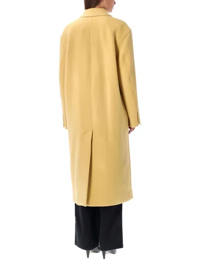 Shop Isabel Marant V-neck Knee-length Jacket In Straw Yellow: Cozy And Chic For Fw23