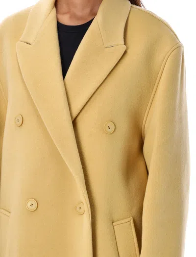 Shop Isabel Marant V-neck Knee-length Jacket In Straw Yellow: Cozy And Chic For Fw23