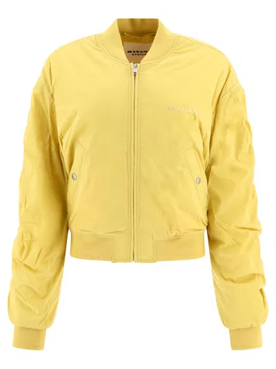 Shop Isabel Marant Women's Box Fit Yellow Bomber Jacket For Ss24