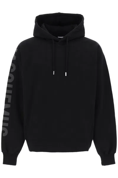 Shop Jacquemus Men's Hoodie With Tonal Logo Print And Drawstring Hood In Black