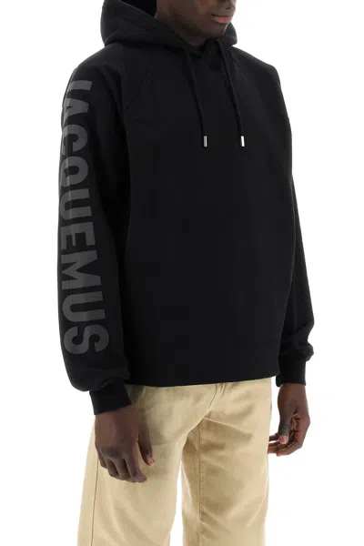 Shop Jacquemus Men's Hoodie With Tonal Logo Print And Drawstring Hood In Black