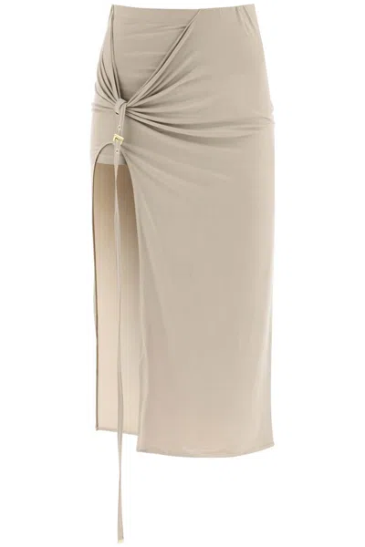 Shop Jacquemus Elegant Khaki Knotted Midi Skirt For Women In Tan