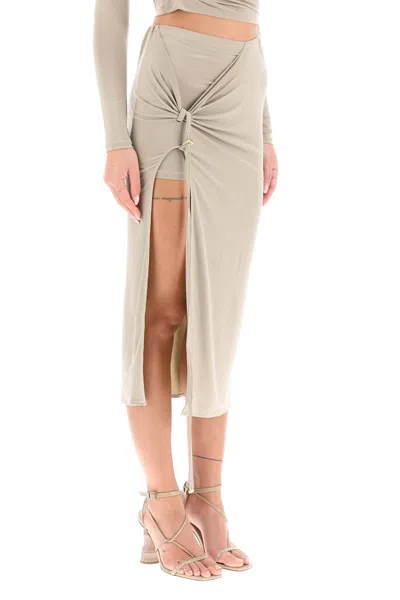 Shop Jacquemus Elegant Khaki Knotted Midi Skirt For Women In Tan