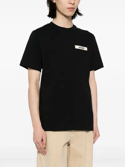 Shop Jacquemus Logo Patch Cotton T Shirt In Black