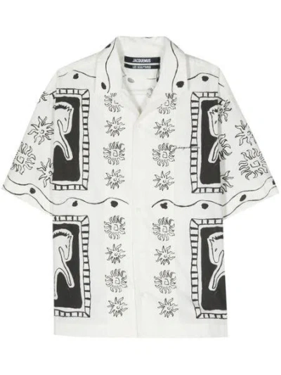 Shop Jacquemus Men's Black And White Linen Chemise Shirt For Ss24