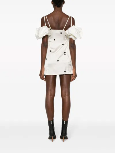 Shop Jacquemus Off-white Embroidered Mini Dress With Detachable Sleeves For Women